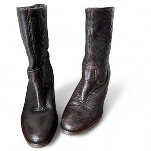 RAS Brown Genuine Leather Ankle Boot Chunky Chocolate Brown Heel Shoes